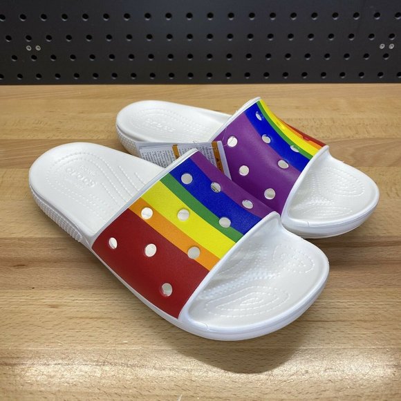 Crocs Rainbow Pride Slides Classic Stripe Iconic Comfort Men\'s Size 10